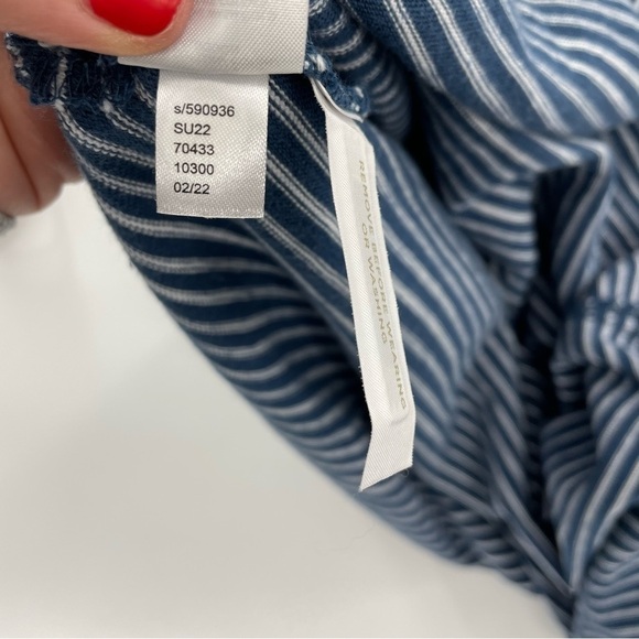 NWT Loft Striped Tie Waist V-Neck Midi Dress - 100% Cotton Blue Neutral - Picture 7 of 12